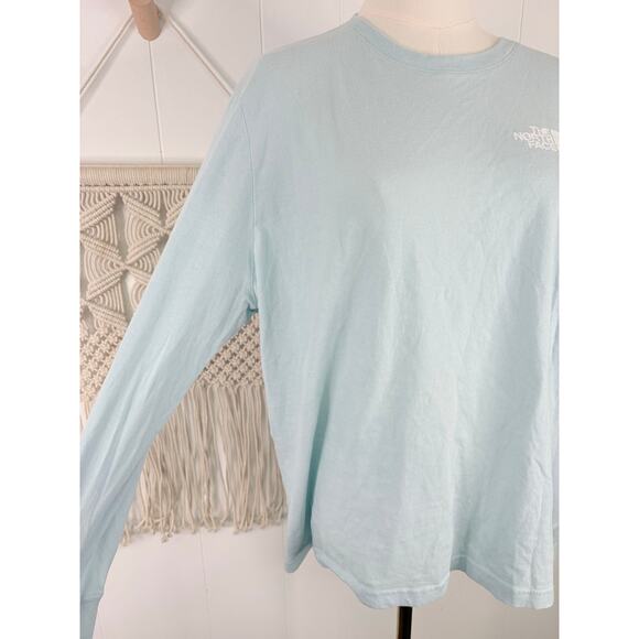 The North Face Womens Box Logo Long Sleeve Shirt XL NSE Light Blue Crewneck - Picture 5 of 9